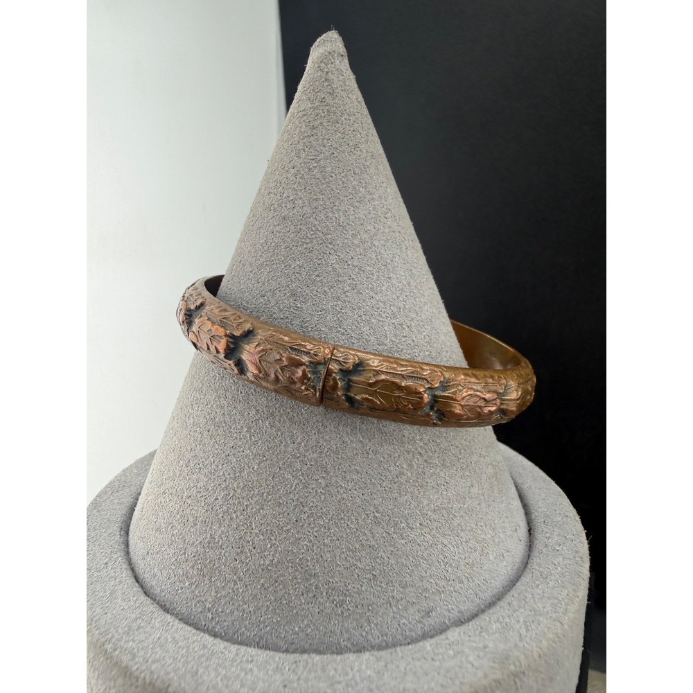 Vintage Copper Tone Bracelet Clamper Woodgrain 6.5"